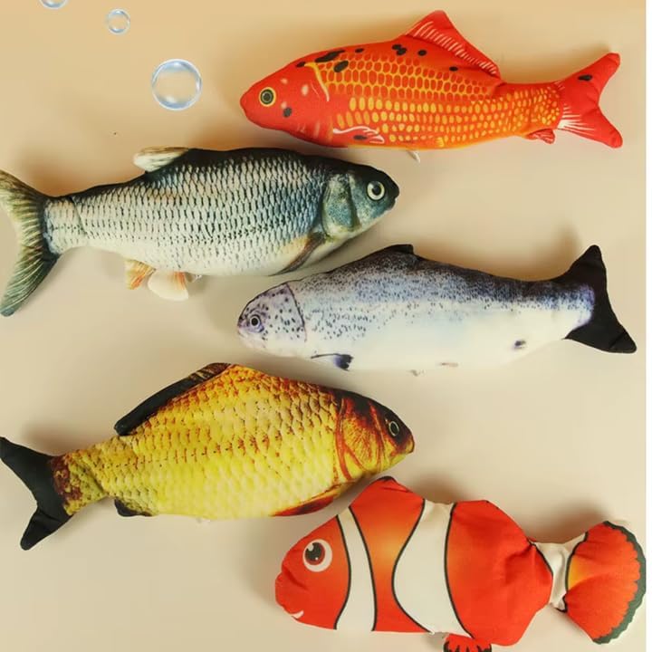 PSK PET MART Electric Moving Fish Interactive Plush Toys Random Colour 1 Pcs