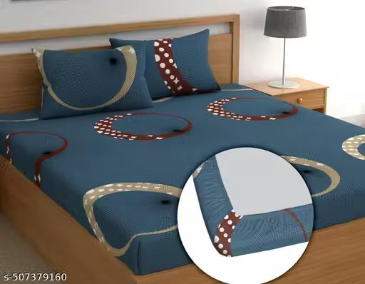 Super Soft Glace Cotton All Round Elastic Fitted Double Bed Bedsheet with 2 Pillow Covers-72x78x8 Inches-fiteed_Double (1 pillow cover with single bedsheet)