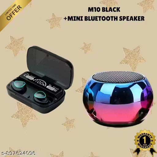 M10 Buds Wireless TWS Bluetooth Ear buds with Portable Mini Speaker | High-Quality Sound | Long Battery Life | Touch Control Ear buds |