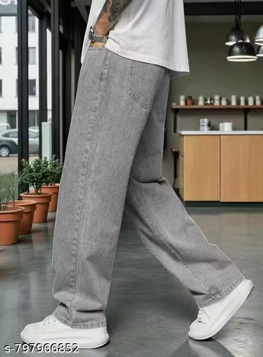 Men Grey Jeans Loose Fit Baggy Denim Pants