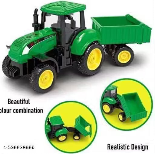 Unbreakable Agriculture Pull Back Vehicles Farm Tractor with Trolley, Friction Power Toy Trucks for 3+ Years Old Boys, Girls, Kids Toy (Green)