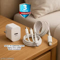 Eकlota 20W Charger Combo for iPhn 11–16 & Samsng Fold/Flip Z/A/F/M/S | Type-C to Lightning + Non Braided Type-C to Type-C