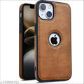 Click Away Leather Case for Apple iPhone 15 Premium Protective Stylish Slim Cover with Shockproof Raised Edges Brown