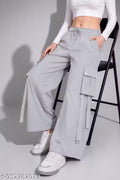 Trendy Wide-Leg Girls Cargo Trousers for Girls | Women Utility pocket Track Pant