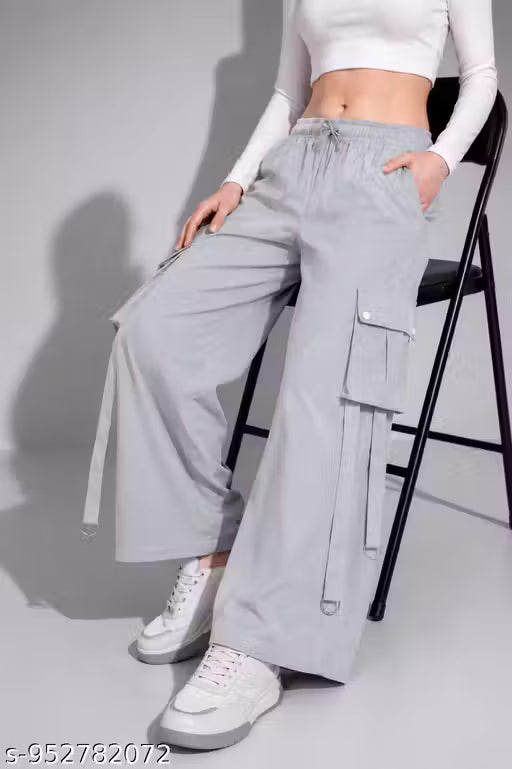 Trendy Wide-Leg Girls Cargo Trousers for Girls | Women Utility pocket Track Pant