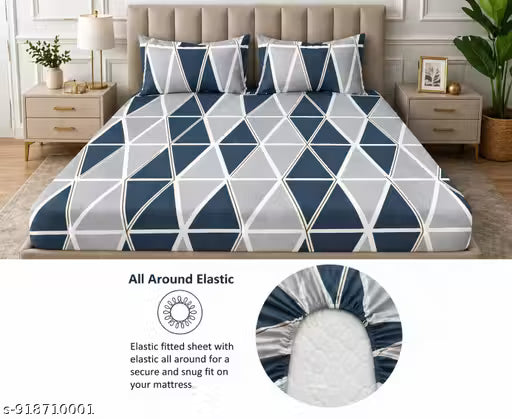 DF Premium Double Bed All Around Elastic Fitted Bedsheet with 2 Pillow Covers | 360° Elastic Grip | Soft Cotton