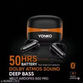 YONKO Black Orange Bluetooth Wireless Earbuds | TWS Earphones with 50Hrs Battery, Deep Bass Sound, Fast Charging Case