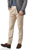 ARDLOR Men's Cream Formal Trousers Pants