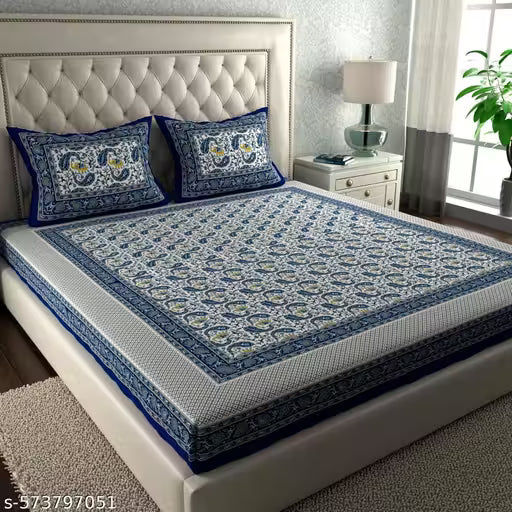 Jaipuri Pure Cotton Double Queen Bedsheet With 2 Pillow Covers