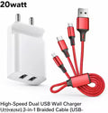 DUAL Fast Charger 3.1 cable, Mico, Types-c , i-phoneDUAL USB FAST CHARGER 3.4A WITH 3 IN 1 MULTI CHARGING CABLE