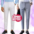 Men's Solid Plain Formal Trousers – Regular Fit Stylish Pants for Office & Party, Fashionable Dress Trousers for Men (White & Gray)