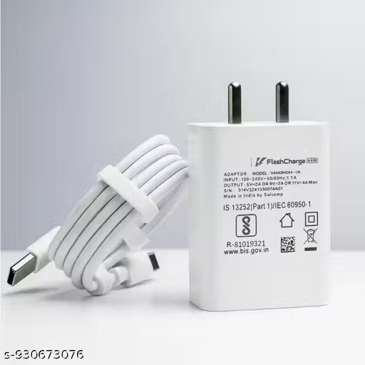 44W Vivo FlashCharge Fast Charger with Type-C Cable | Super Fast Charging Adapter Compatible with Vivo & iQOO Smartphones | USB Type-C Mobile Charger with Flash Charge Support