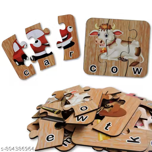 Wooden Spelling learning Puzzle Game | Wooden Educational 3 piece jigsaw Puzzle for Kids | Learning Wooden Toys for kids (3 piece puzzle set of 15)