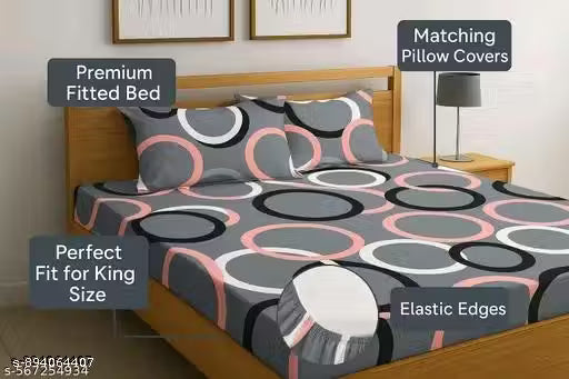 All Around Fitted Elastic Bedsheet With 2 Pillow Covers