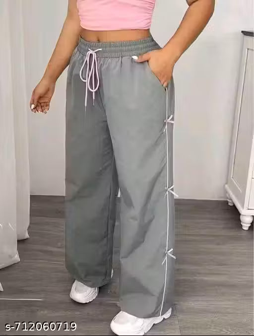 VE-RUN Women trousers, baggy trouser, stylish trousers, girls trouser, ribbon trouser, aesthetic trouser /Light-Grey