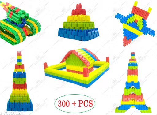 Kingwell 300+ Pcs Building Blocks for Kids Bullet-Shaped Construction DIY Puzzle Toys Plastic Assembly Stacking Toys