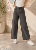 Girls Wide Leg Denim Jeans | Premium Cotton Denim Casual Pants for Kids Girls | High Waist Fashion Jeans | 6-11 Years | Ice Blue, Dark Blue, Grey & Black