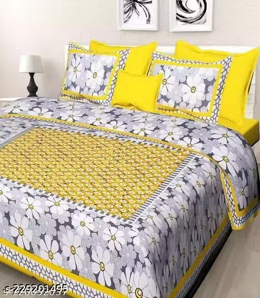 Jaipuri printed 160 TC 100 % cotton Double bed bedsheet with 2 pillow cover
