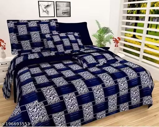 STYLISH 100% POLYCOTTON DOUBLE BED SHEET SIZE 90x90 inch WITH 2 PC PILLOW COVER SIZE 16x26 inch