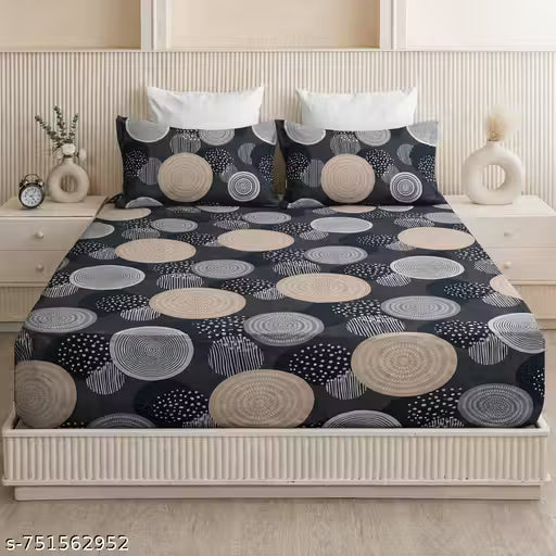 Premium Cotton King Size Fitted Bedsheet with Elastic All Around & 2 Matching Pillow Covers
