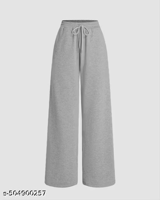 Mid Rise Solid Drawstring Pocket Wide Leg Trousers