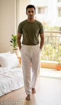 MENS COTTON WHITE PAYJAMA | Luxury Cotton Pyjama with 2 Zip Pockets & Front Fly