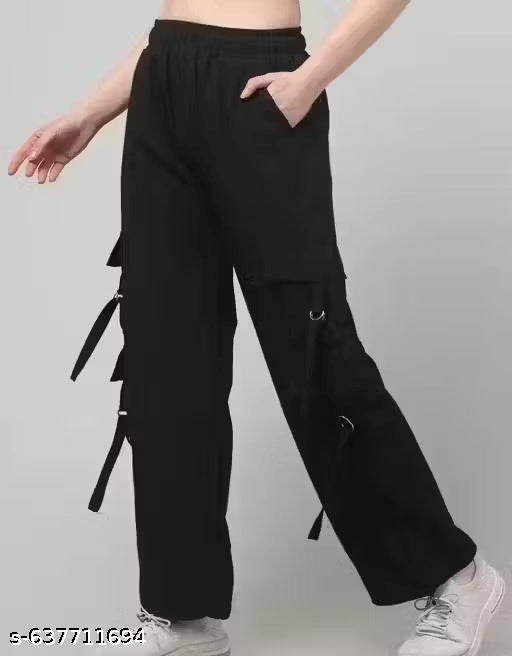 Women & Girls Stylish Black 6 Pocket Trouser | Trendy Stiles Trouser Fit & Fine Pant | Cargo Style Fit & Fine Trouser for Women