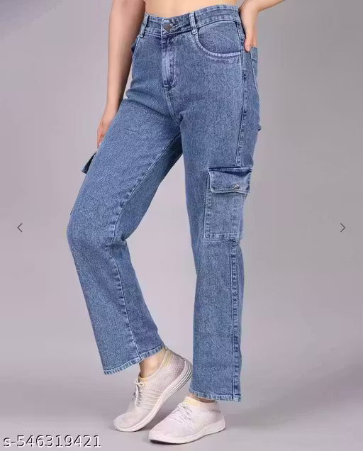 BLUE DENIM WIDE LEG JEANS