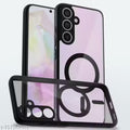 PickKaro Shockproof Sleek Hybrid Armor Magnetic Back Cover Case Compatible with MagSafe Accessories for Samsung Galaxy A35 5G (Clear PC + Black TPU Bumper)