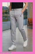 Premium Men's Light Grey Slim Fit Smart Casual Track Pants | Trendy Poly-Cotton Trouser Style Joggers for Men |