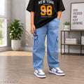 Boys Stylish Blue Cargo Baggy Jeans | Trendy Kids Denim Pant