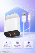 20W Fast Dual USB Wall Charger(White V8 Cable Included) | Dual USB Mobile Charger Adapter | Fast Charging Travel Charger for All Smartphones