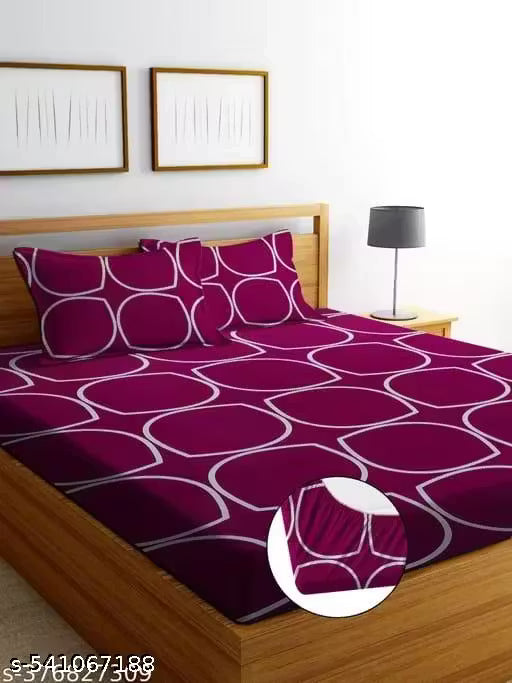 Elastic Fitted Glace-Cotton Bedsheets For Double Bed With 2 Pillow Covers