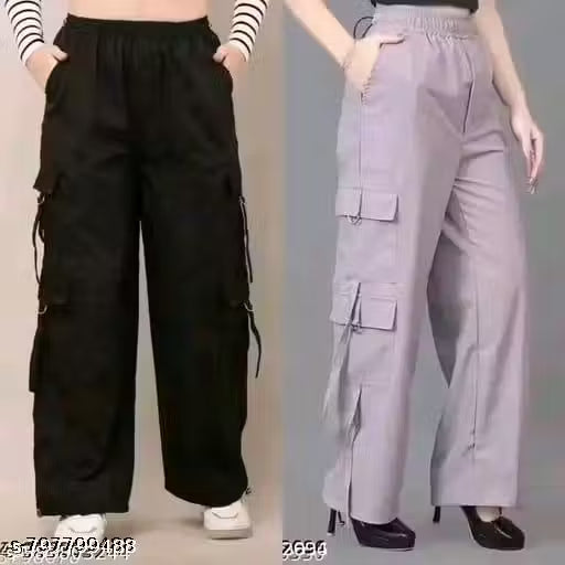 Women solid ns cargo 6 pocket combo jogers trouser pants