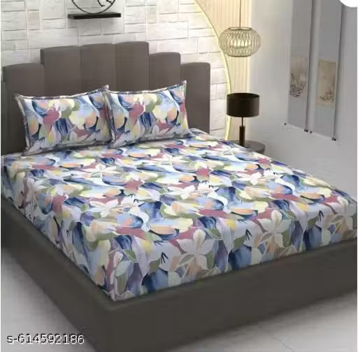 SP Enterprises Pure Premium Cotton Fitted (Elastic) Bedsheet for Double Bed King Size with Matching 2 Pillow Covers and bedsheet size 78* 72* in inches and Bedsheet fits up to 8 inches Mattress