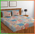 K.K Decor Cotton Elastic All Around Fitted King Size Double Bed Bedsheet with 2 Pillow Covers Floral Printed Bedsheet Combo