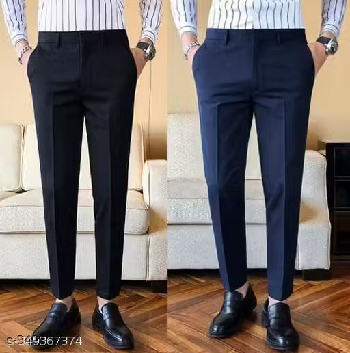 Pesado Black & Navy Blue Trouser For Men's Pants