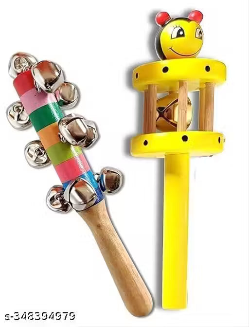 Shopfleet (Pinjara Toy + ChanChana) Colourful Wooden Rainbow Baby Handle Jingle Bell Rattle Toys