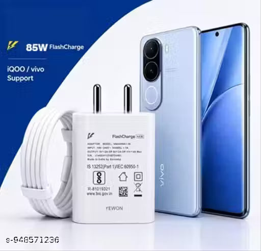 85W V-i-v-0 FlashCharge v-i-v-0 charger Fast Charger with Type-C Cable | Super Fast Charging Adapter Compatible with V-i-v-0 & i-QO