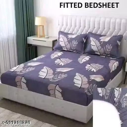 Super Soft Glace Cotton All Round Elastic Fitted Double Bed Bedsheet with 2 Pillow Covers-72x78x8 Inches-fiteed_Double