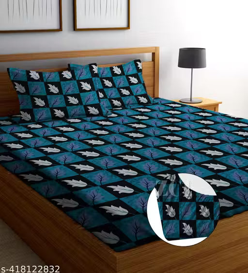 KIRAT Cotton Elastic King Size Fitted Bedsheets with 2 Pillow Covers | Double Bed with All Around Elastic 210TC Supersoft | Size - 72x78+10