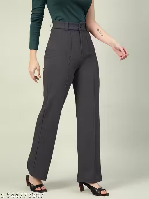 Casual Polyester High Waist Solid Trousers for Womens (38"Inches)