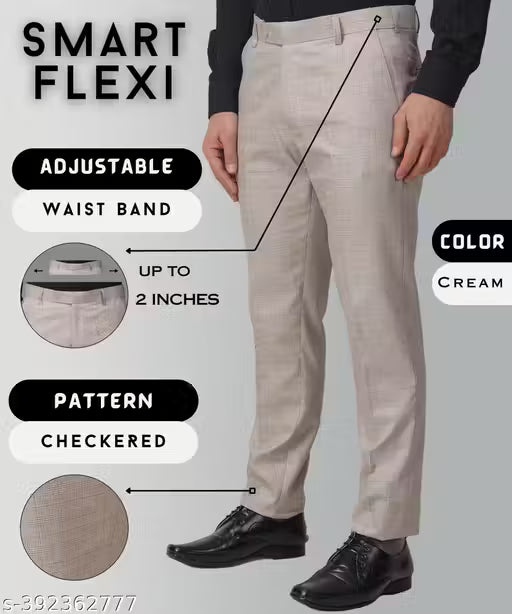 Maleno Men Slim Fit Flexi Waist Checkered Formal Trouser