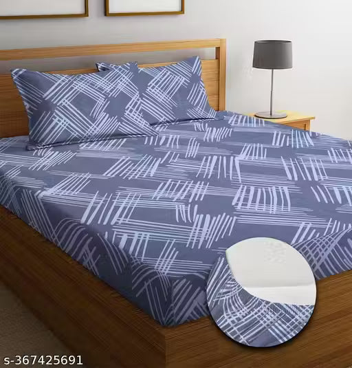 LAYNORA 210 TC Supersoft Premium Cotton Elastic Fitted Bedsheets with 2 Pillow Covers | Double Bed with All Around Elastic | for 78x72+10 Mattress