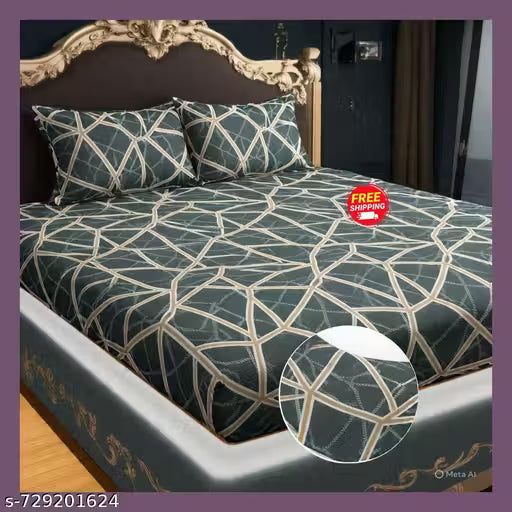 Premium Floral Printed Fitted Bedsheet with Pillow Covers
