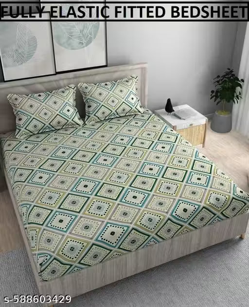 LAYNORA HOME 180 TC Supersoft Premium Cotton Elastic Fitted Bedsheets with 2 Pillow Covers | Double Bed with All Around Elastic | for 78x72+10 Mattress,