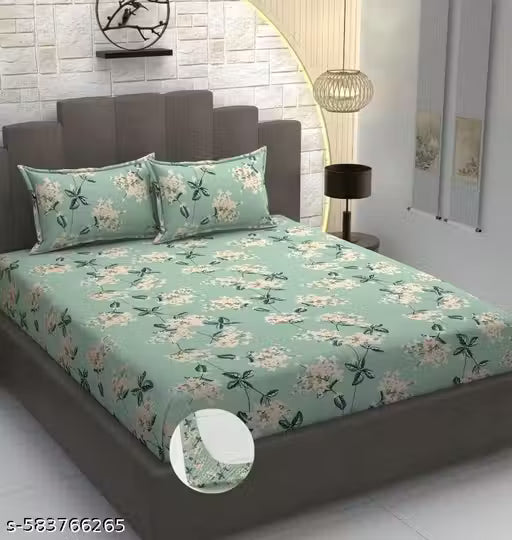 Fitted Elastic Double Bedsheets With 2 Pillow Covers
