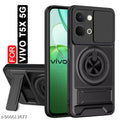 AESTMO Vivo T5X 5G Back Cover | Armor Camera Slider 360 Degree Rotating Finger Ring Holder Case with Bracket Stand