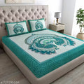 Soul venture Blue Tree 90*100 Cotton Double Bedsheet with 2 Pillow Covers