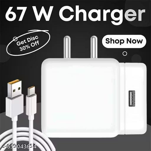 67Watt Ultra Fast Type-C Charger Adapter Like Mobile Charger | 67 Watt ka Charger, Qualcomm QC 3.0 Quick Charger with 1 Meter Type C Cable